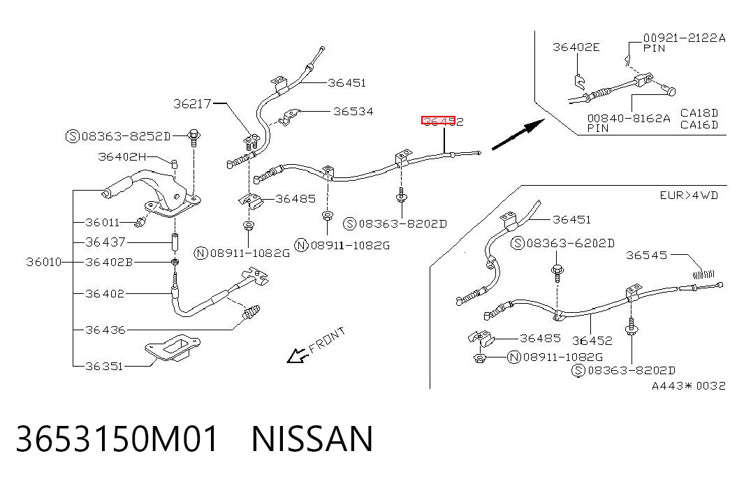 Cabo do freio de estacionamento traseiro esquerdo para Nissan Sunny II N13