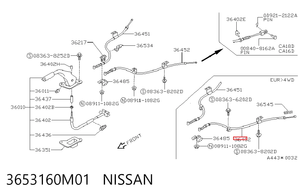 Cabo do freio de estacionamento traseiro esquerdo para Nissan Sunny N13