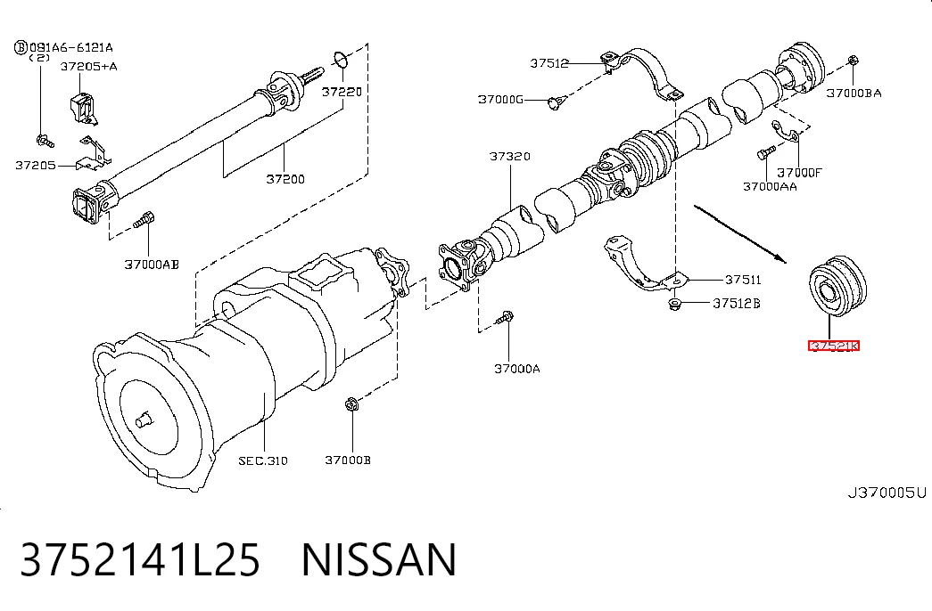 3752141L25 Nissan/Infiniti Rolamento suspenso da junta universal