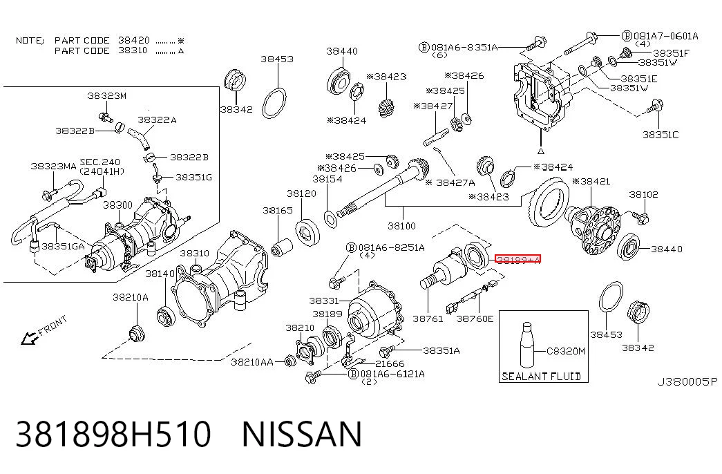 381898H510 Nissan/Infiniti Bucim da haste de redutor do eixo traseiro
