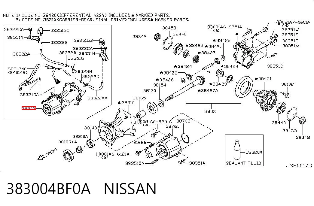 383004BF0A Nissan/Infiniti Redutor do eixo traseiro