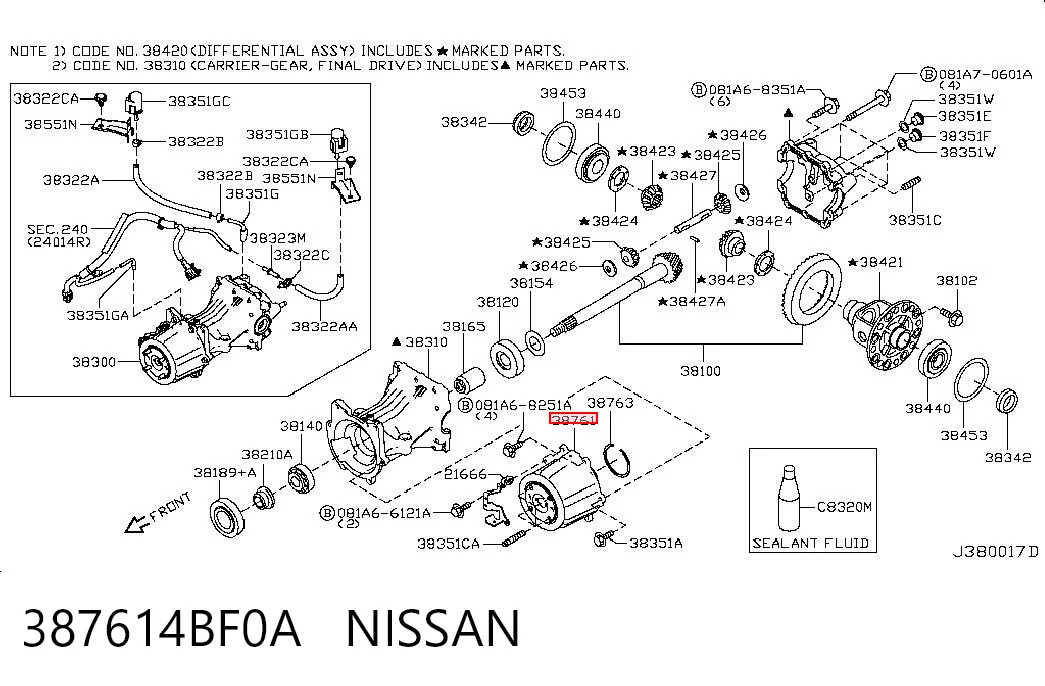387614BF0A Nissan/Infiniti Acoplamento de ligação do eixo traseiro