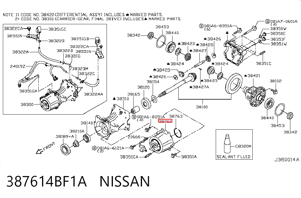387614BF1A Nissan/Infiniti Acoplamento de ligação do eixo traseiro