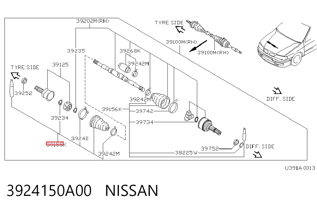  Bota de proteção externa de junta homocinética do semieixo dianteiro Nissan Sunny II sedan (N13) (1986 - 1991) II