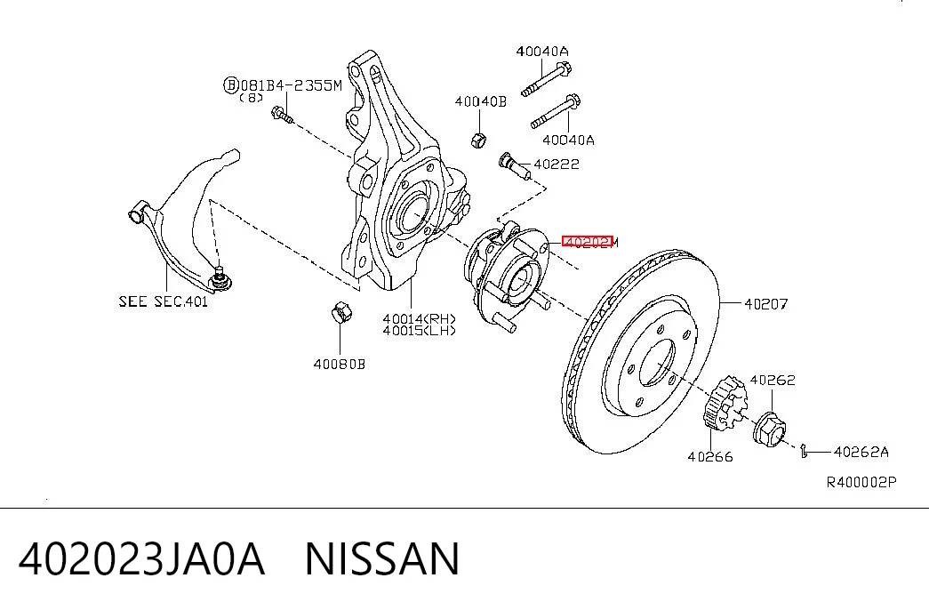402023JA0A Nissan/Infiniti Cubo dianteiro