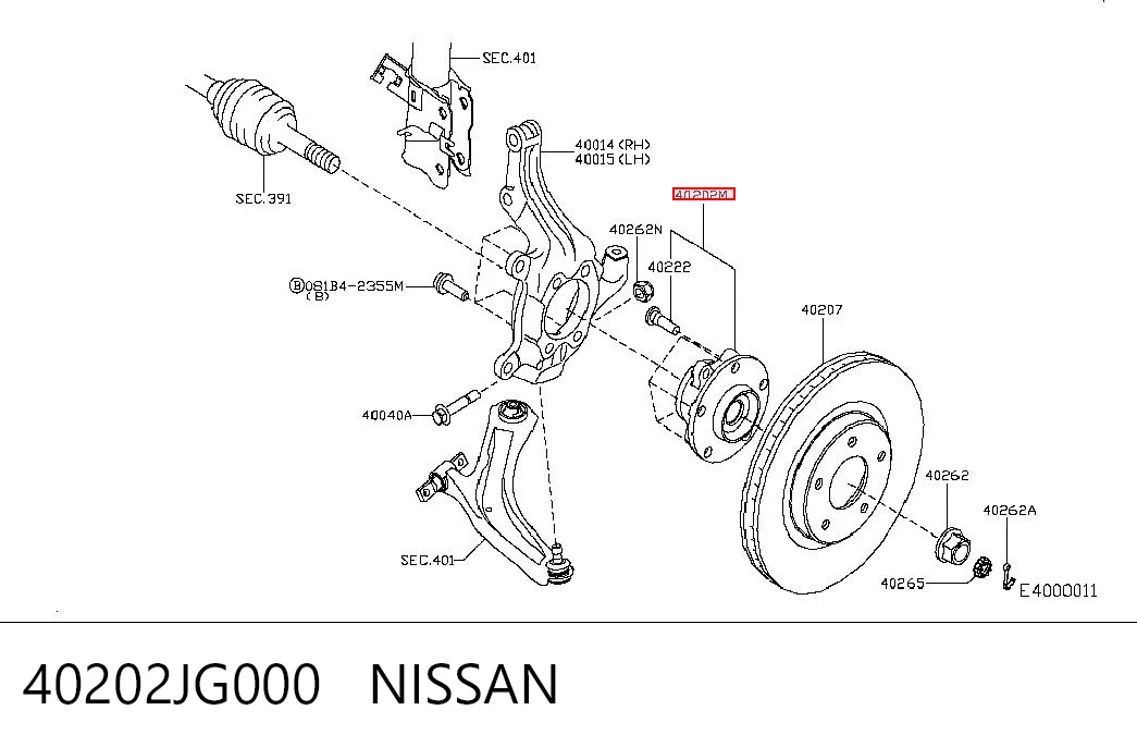 40202JG000 Nissan/Infiniti Cubo dianteiro