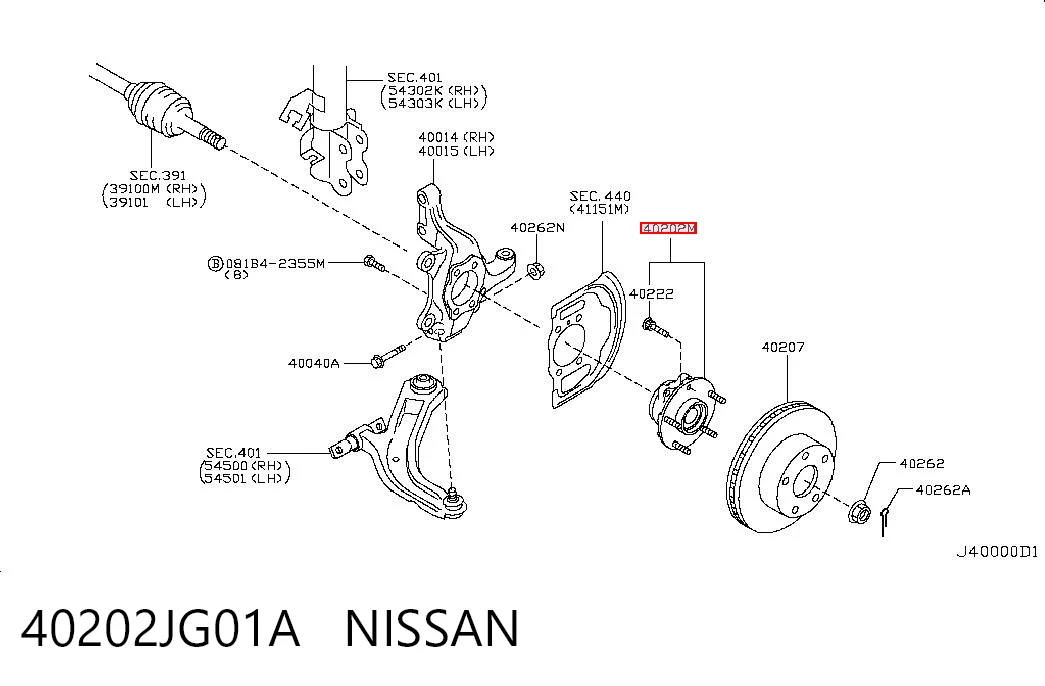 40202JG01A Nissan/Infiniti Cubo dianteiro