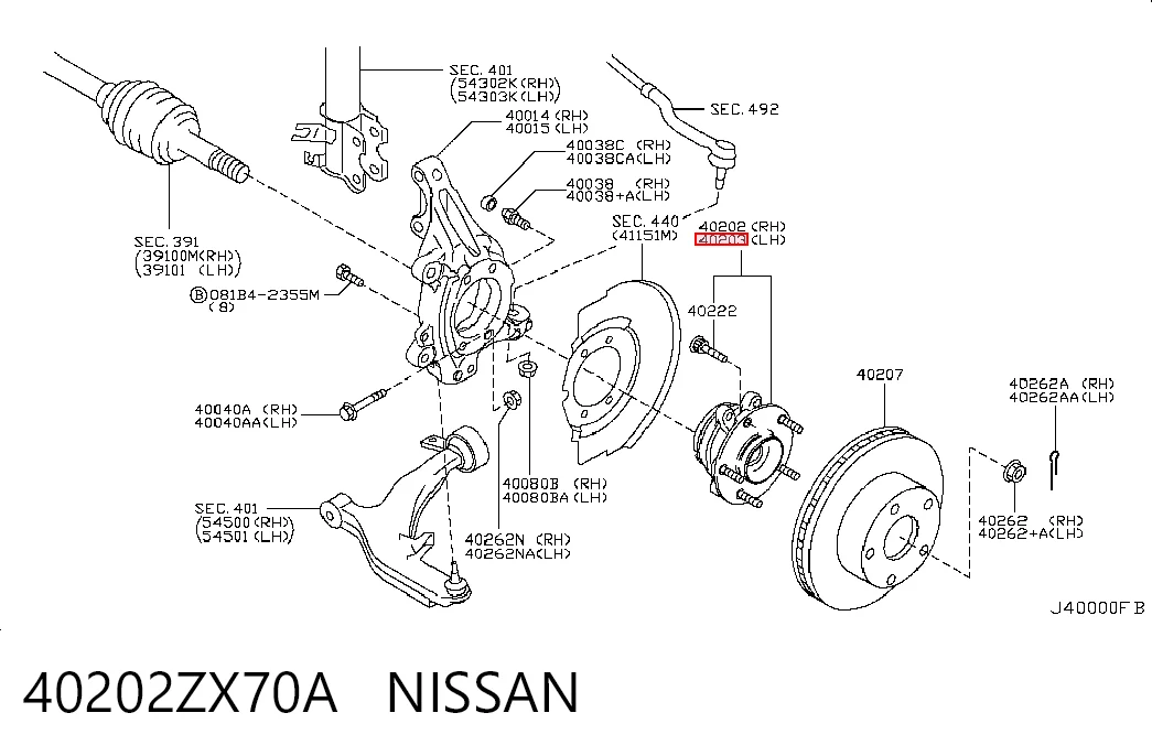 40202ZX70A Nissan/Infiniti Cubo dianteiro