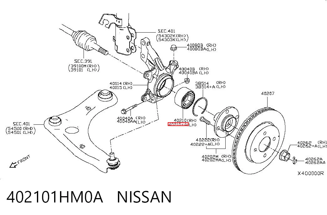 402101HM0A Nissan/Infiniti Rolamento de cubo dianteiro