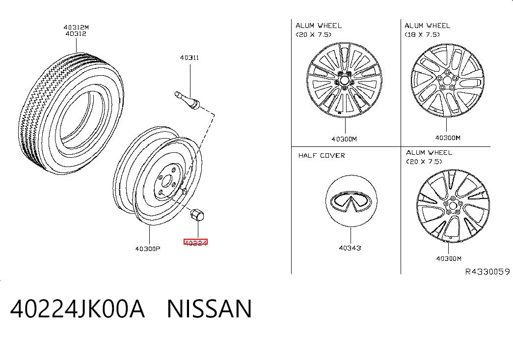 40224JK00A Nissan/Infiniti Porca de roda