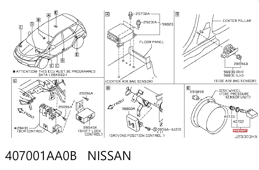 407001AA0B Nissan/Infiniti Sensor de pressão de ar nos pneus