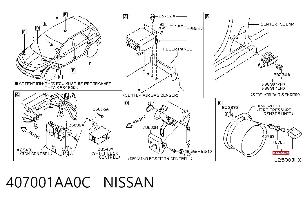 407001AA0C Nissan/Infiniti Sensor de pressão de ar nos pneus