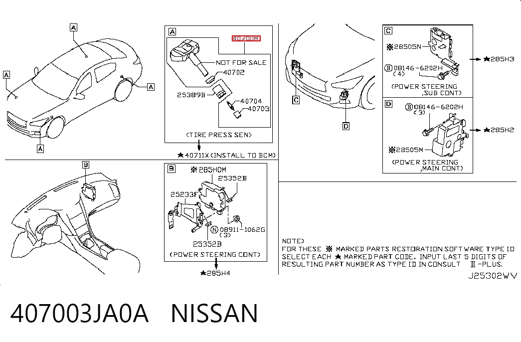  Sensor de pressão de ar nos pneus Infiniti Q50 sedan (V37) (2013 - 2026) 