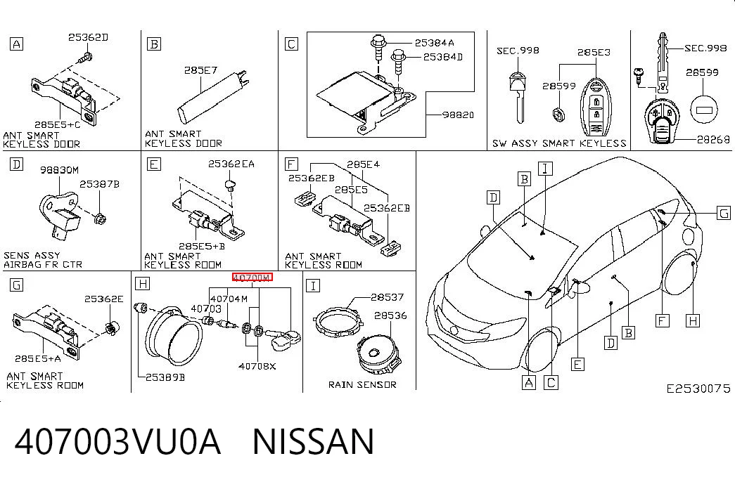 407003VU0A Nissan/Infiniti Sensor de pressão de ar nos pneus