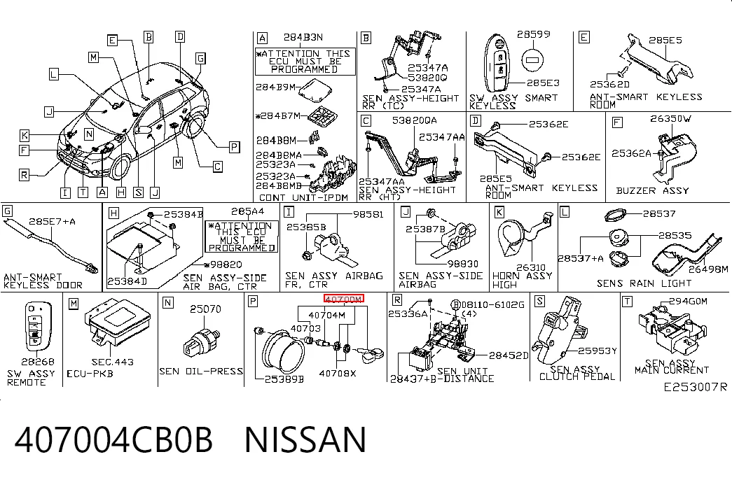 407004CB0B Nissan/Infiniti Sensor de pressão de ar nos pneus