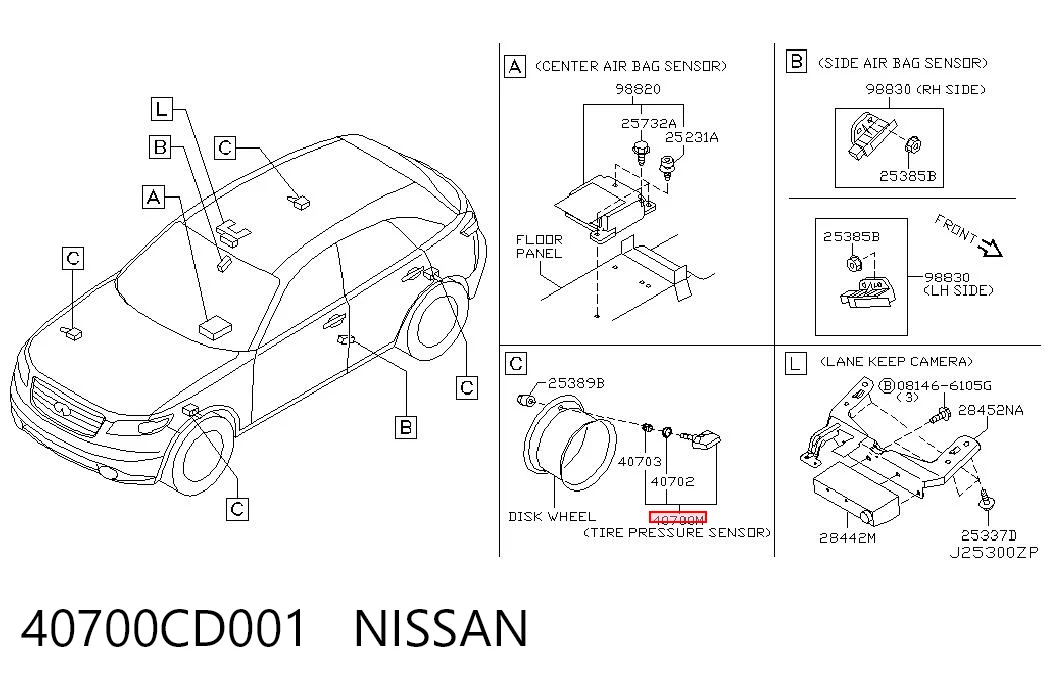 40700CD001 Nissan/Infiniti Sensor de pressão de ar nos pneus