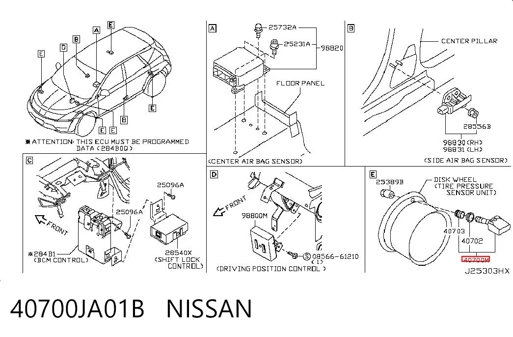 40700JA01B Nissan/Infiniti Sensor de pressão de ar nos pneus