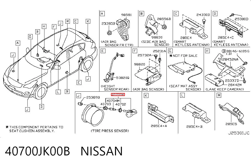 40700JK00B Nissan/Infiniti Sensor de pressão de ar nos pneus