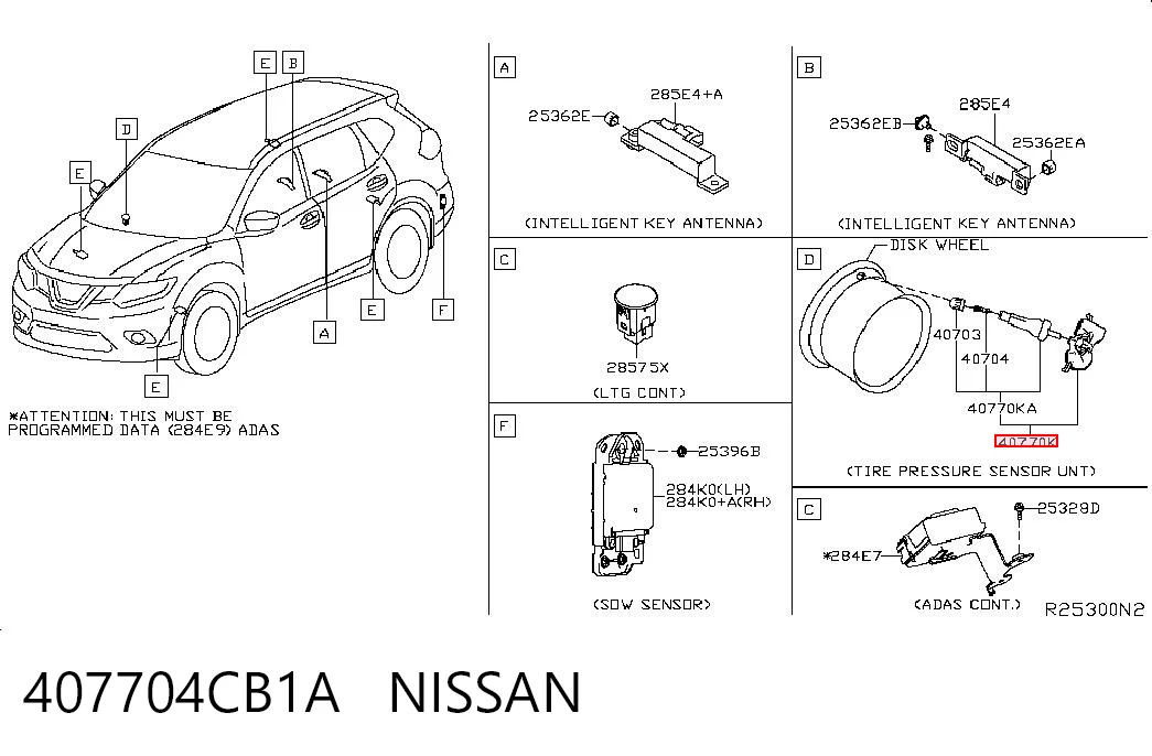 407704CB1A Nissan/Infiniti Sensor de pressão de ar nos pneus