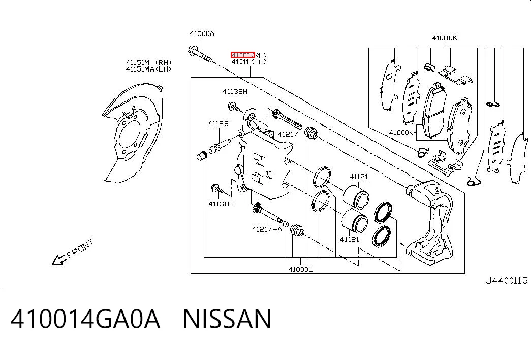410014GA0A Nissan/Infiniti Suporte do freio dianteiro direito