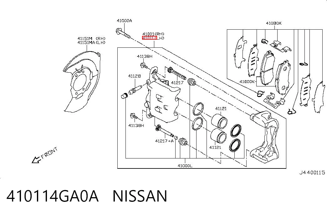 410114GA0A Nissan/Infiniti Suporte do freio dianteiro esquerdo