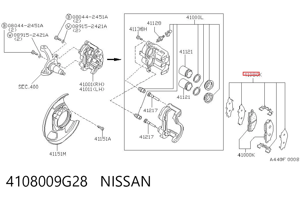 Kit de molas de fixação de sapatas de disco dianteiras Nissan Terrano I WD21