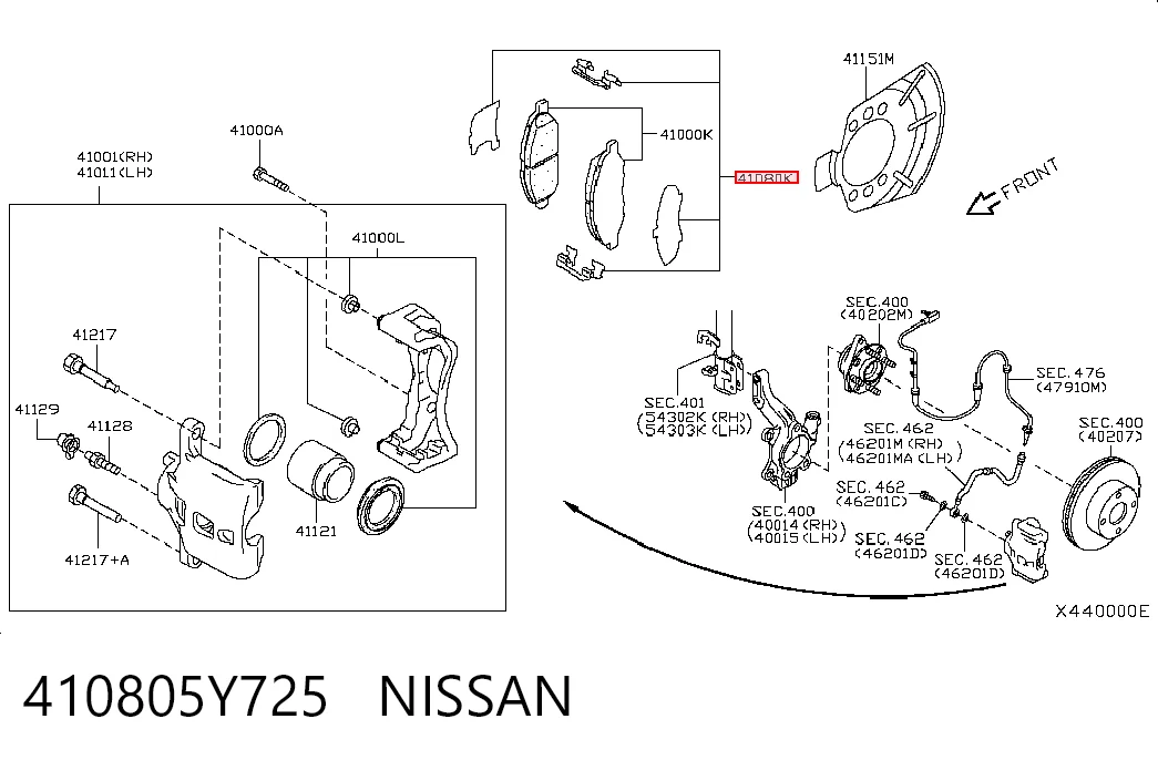 410805Y725 Nissan/Infiniti Fechadura de mola de suporte