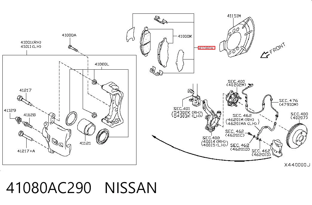 41080AC290 Nissan/Infiniti Fechadura de mola de suporte