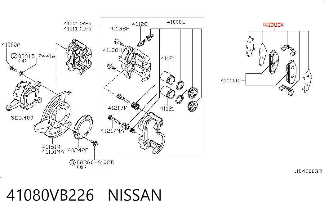 Kit de reparação dos freios dianteiros Nissan Patrol  Y61