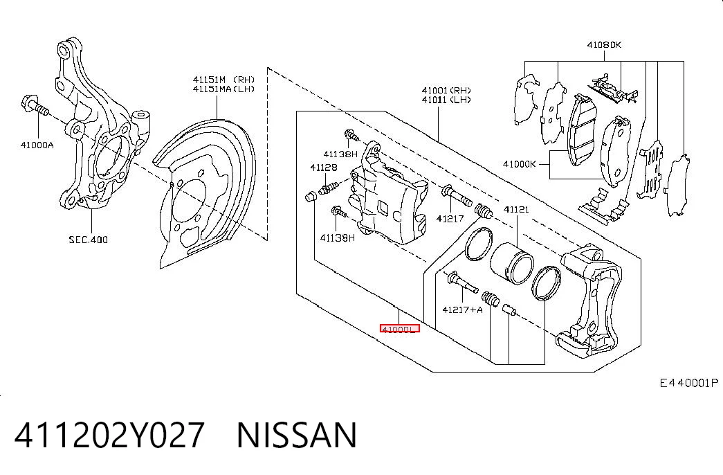 411202Y027 Nissan/Infiniti Kit de reparação de suporte do freio dianteiro