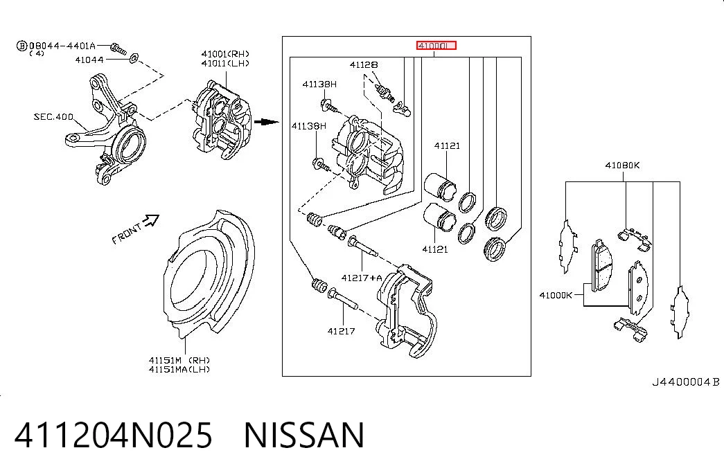 411204N025 Nissan/Infiniti Kit de reparação de suporte do freio dianteiro