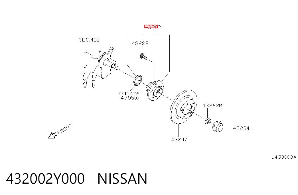 432002Y000 Nissan/Infiniti Cubo traseiro