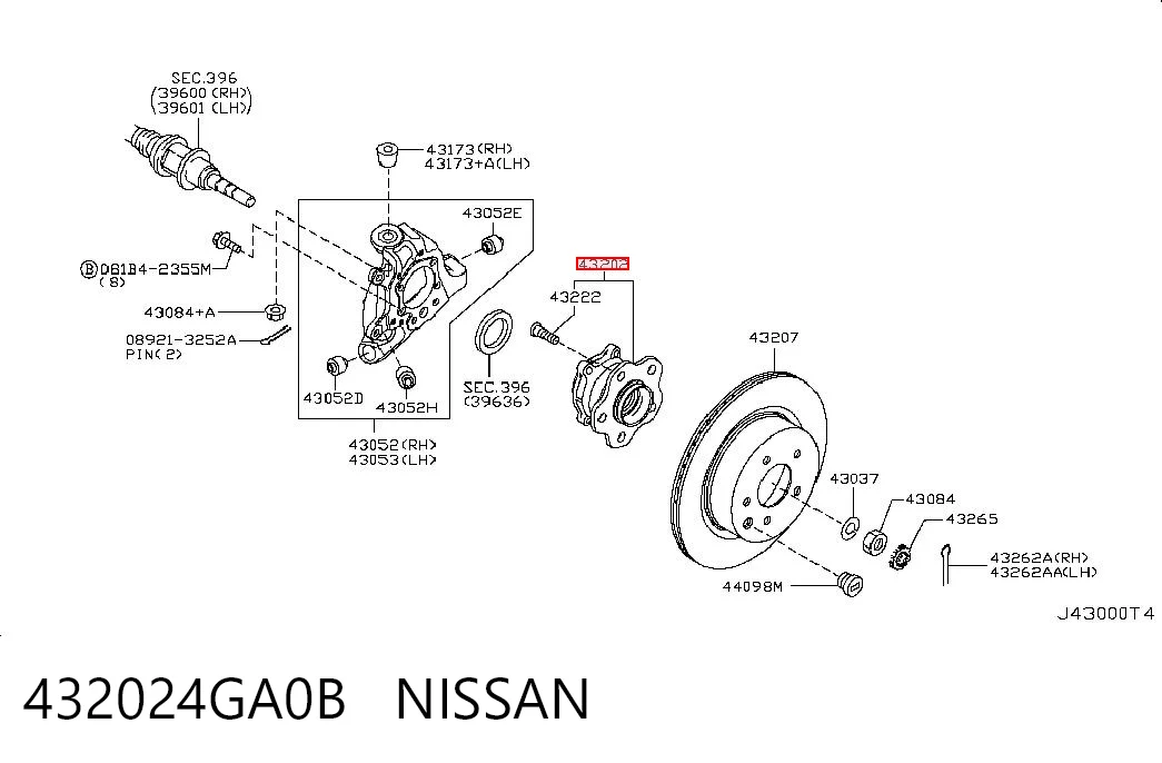 432024GA0B Nissan/Infiniti Cubo traseiro