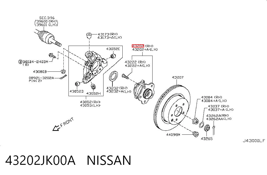 43202JK00A Nissan/Infiniti Cubo traseiro