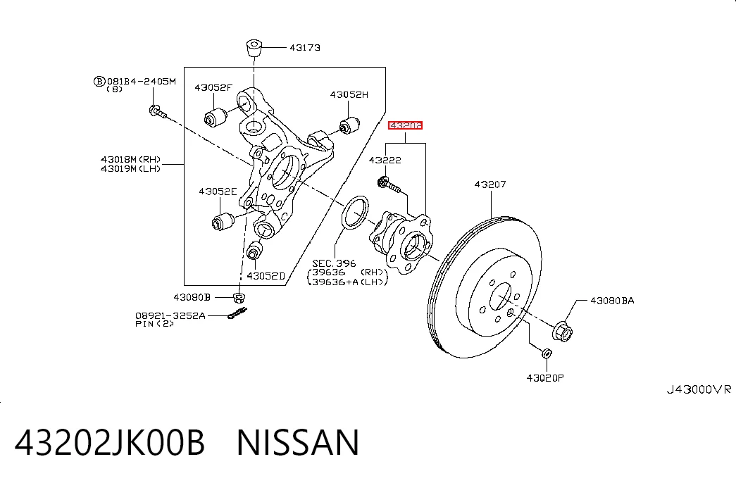 43202JK00B Nissan/Infiniti Cubo traseiro