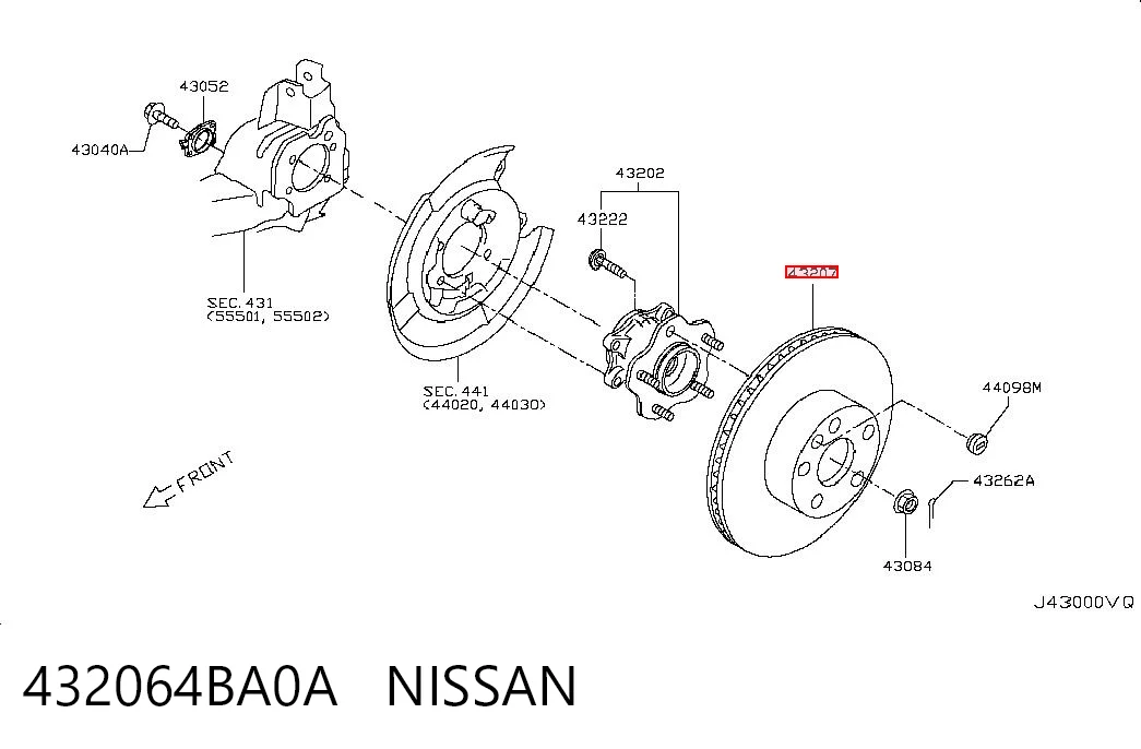 432064BA0A Nissan/Infiniti Disco do freio traseiro