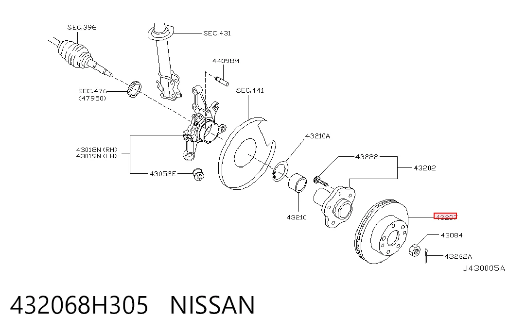 432068H305 Nissan/Infiniti Disco do freio traseiro