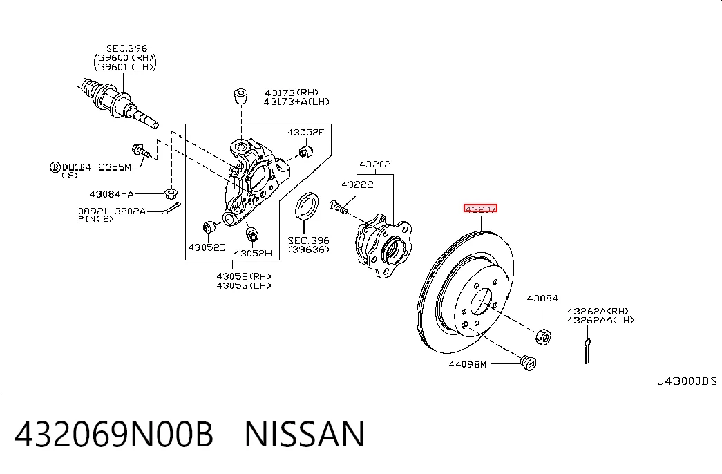 432069N00B Nissan/Infiniti Disco do freio traseiro
