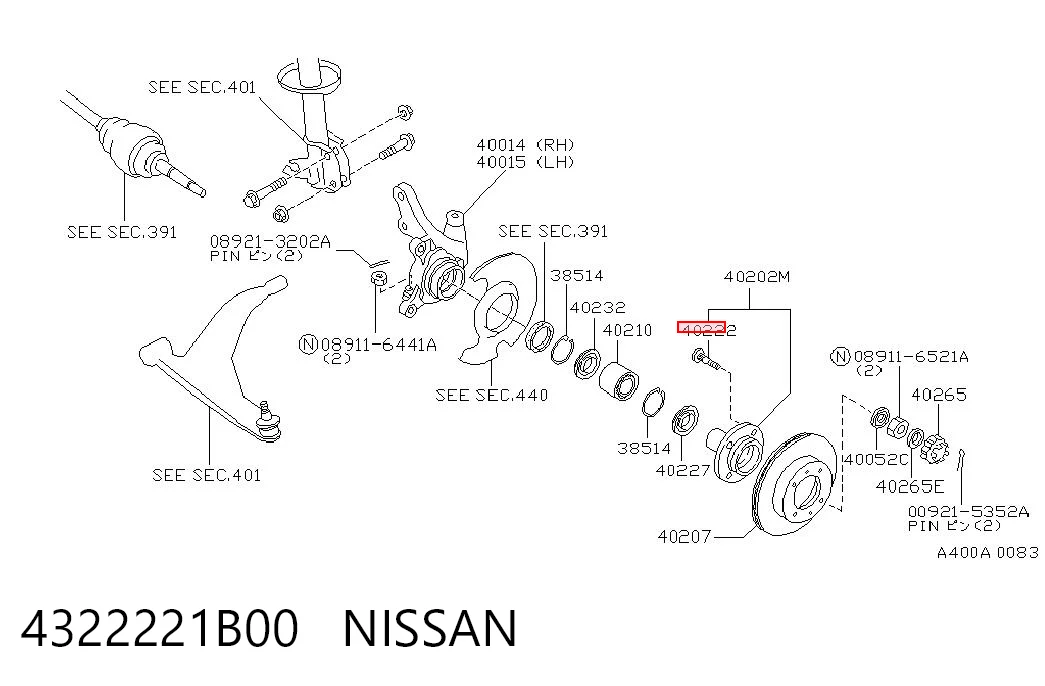 4322221B00 Nissan/Infiniti Prego de roda dianteiro
