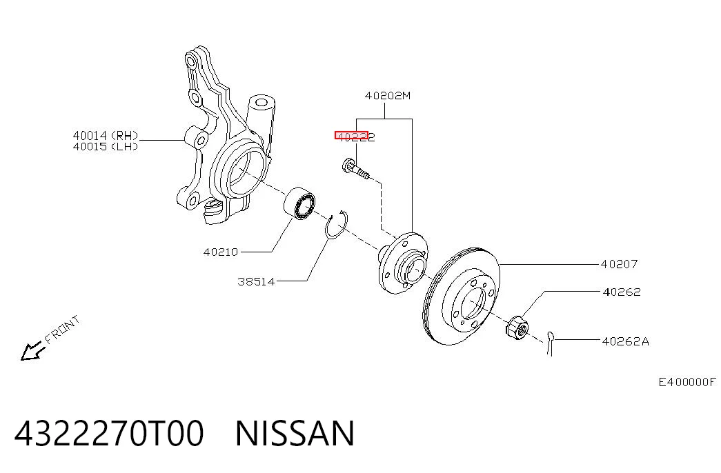4322270T00 Nissan/Infiniti Prego de roda dianteiro