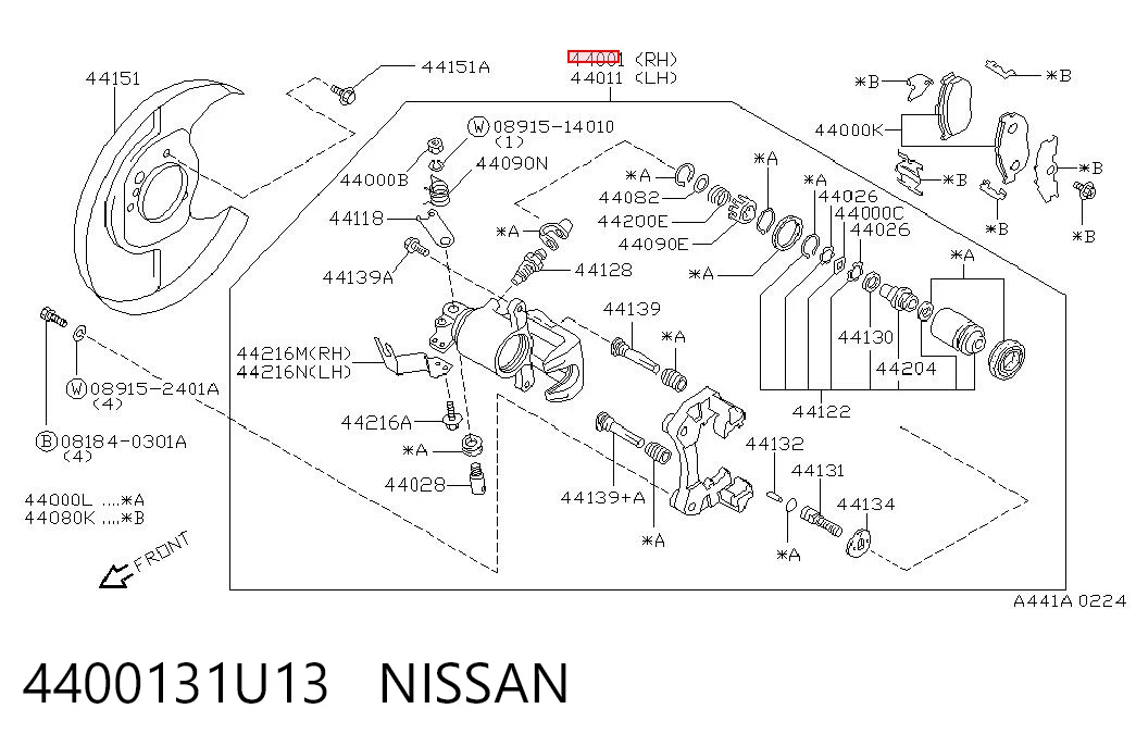 4400131U13 Nissan/Infiniti Suporte do freio traseiro direito