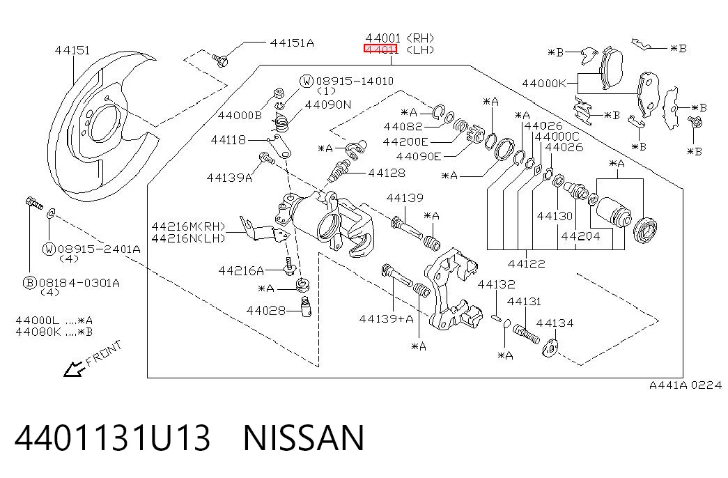 4401131U13 Nissan/Infiniti Suporte do freio traseiro esquerdo