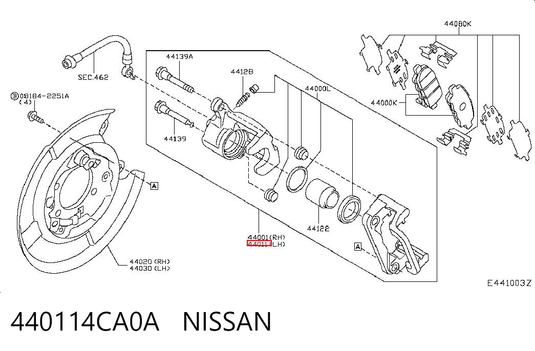 440114CA0A Nissan/Infiniti Suporte do freio traseiro esquerdo