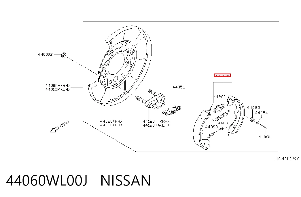 44060WL00J Nissan/Infiniti Sapatas do freio de estacionamento