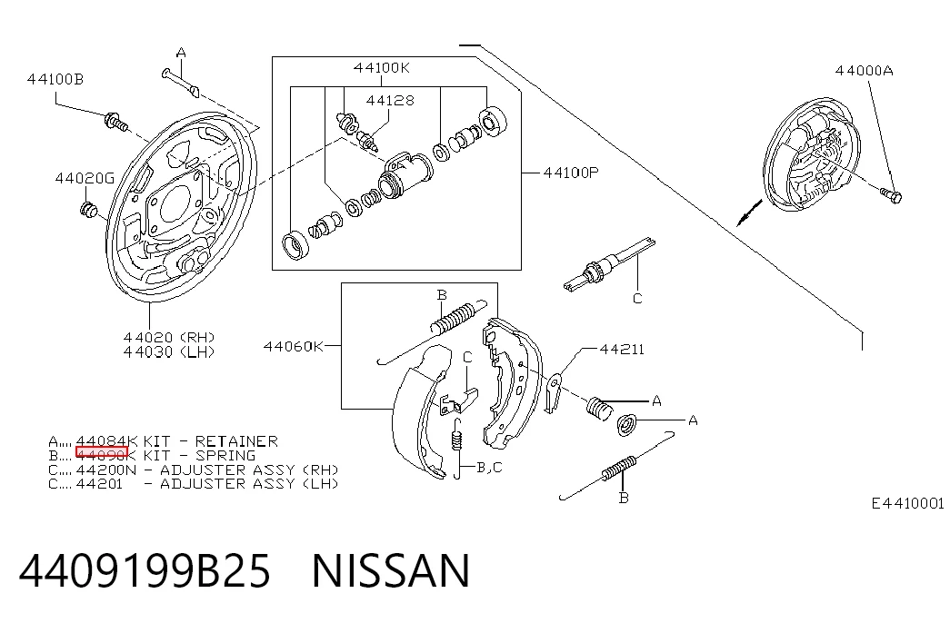  Kit de montagem das sapatas traseiras de tambor Nissan Micra hatchback (K11) (1992 - 2003) 