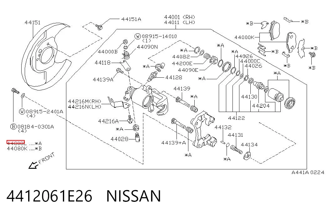 4412061E26 Nissan/Infiniti Kit de reparação de suporte do freio traseiro
