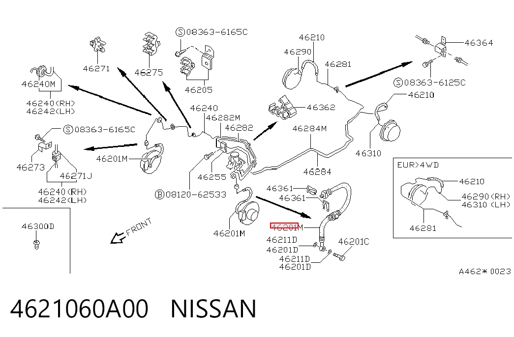 Mangueira do freio dianteira para Nissan Sunny II N13