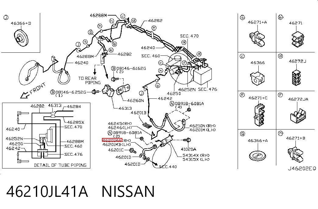 46210JL41A Nissan/Infiniti Mangueira do freio dianteira direita