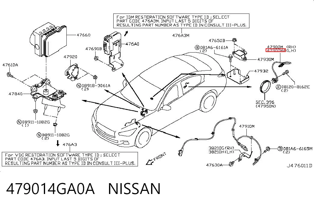 479014GA0A Nissan/Infiniti Sensor ABS traseiro esquerdo