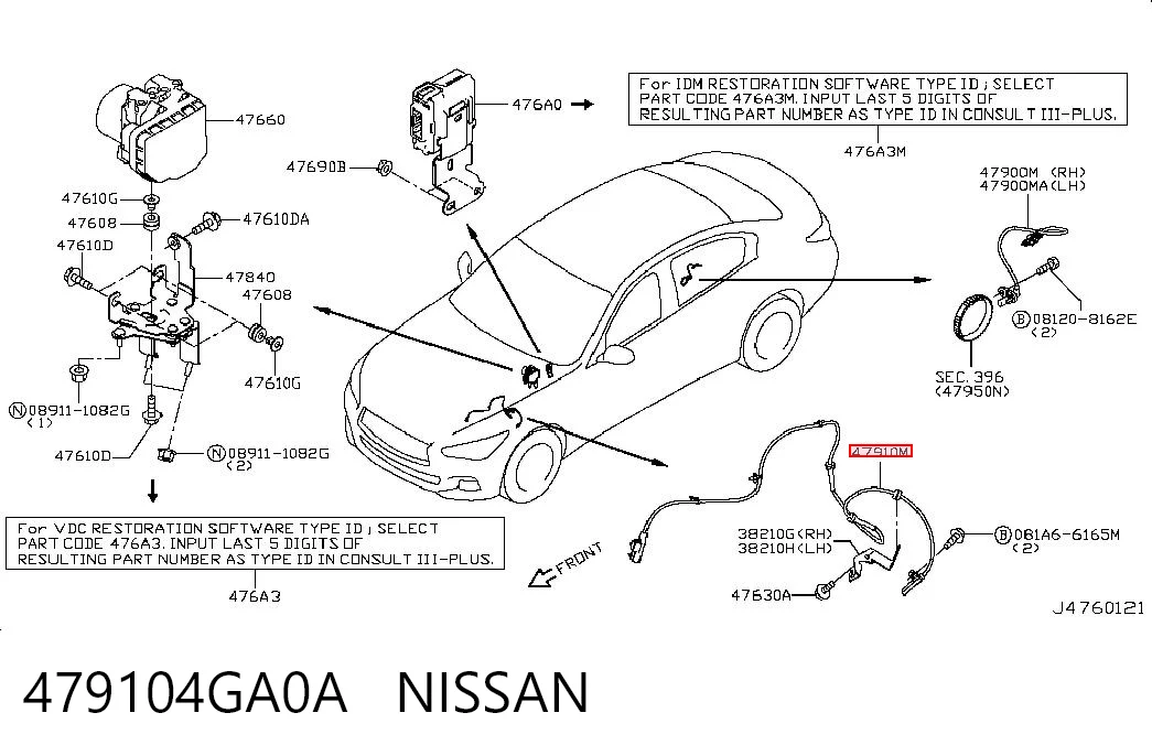 Sensor dianteiro de ABS para Infiniti Q50  V37